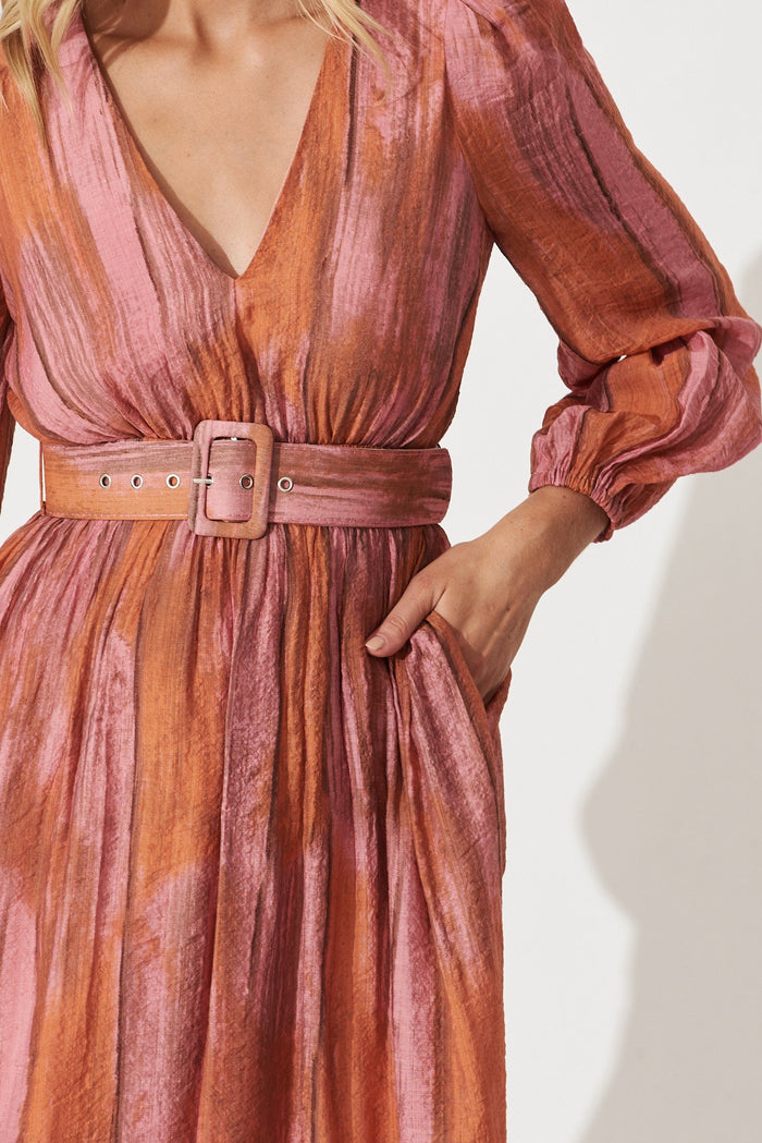 Vichy Midi Dress In Pink With Rust Print - detail