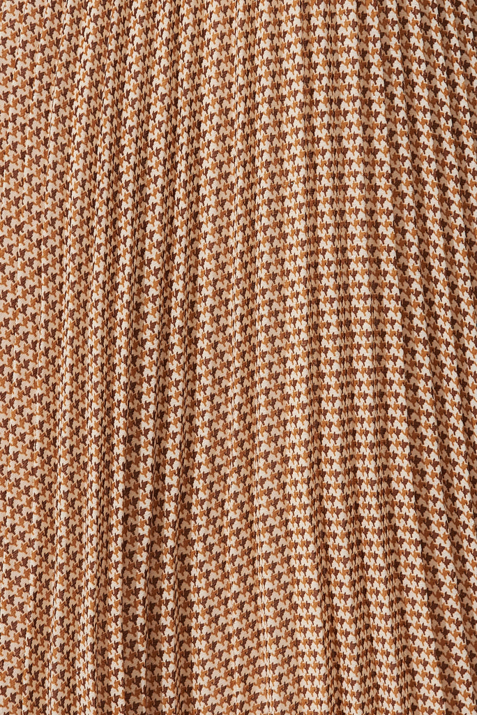 Moritz Maxi Dress In Beige With Brown Retro Print - fabric