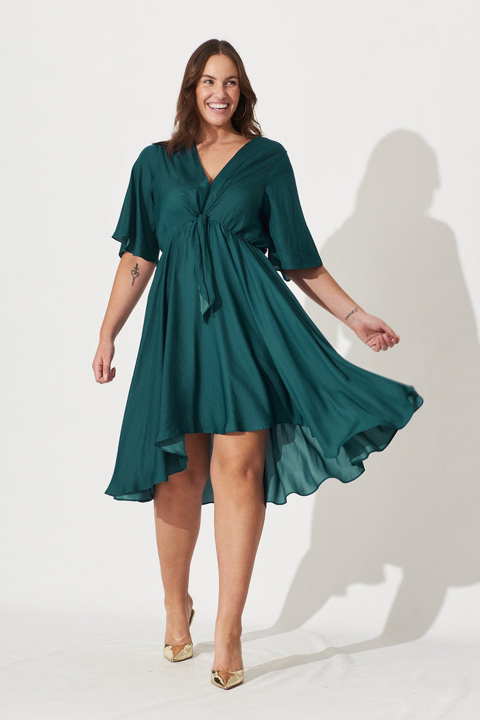 Helsinki Dress In Teal Satin - full length
