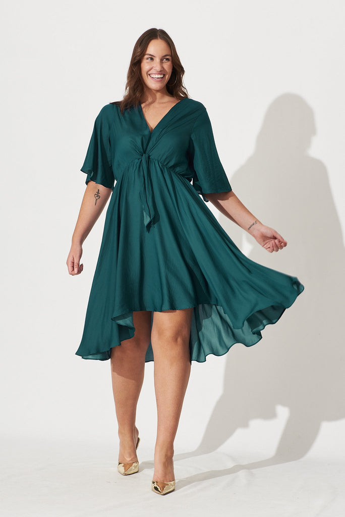 Helsinki Dress In Teal Satin - full length