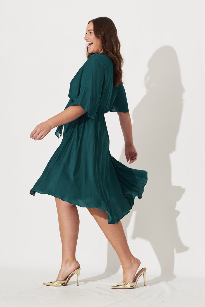 Helsinki Dress In Teal Satin - side