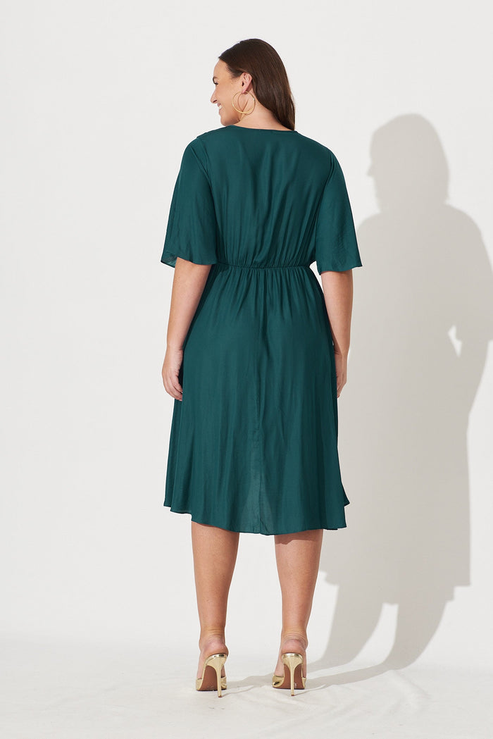 Helsinki Dress In Teal Satin - back
