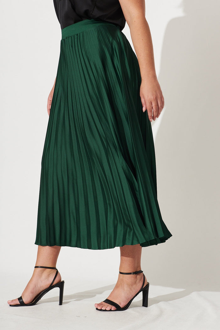 Allison Midi Pleat Skirt In Emerald Satin - St Frock (Dev)
