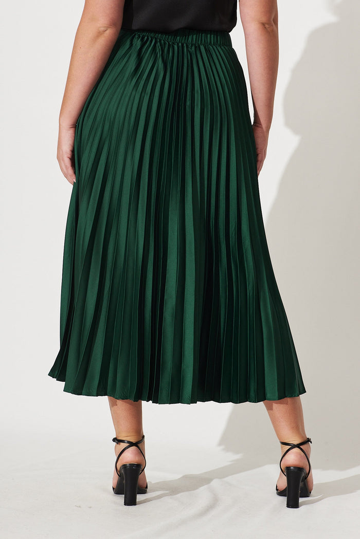 Allison Midi Pleat Skirt In Emerald Satin - St Frock (Dev)