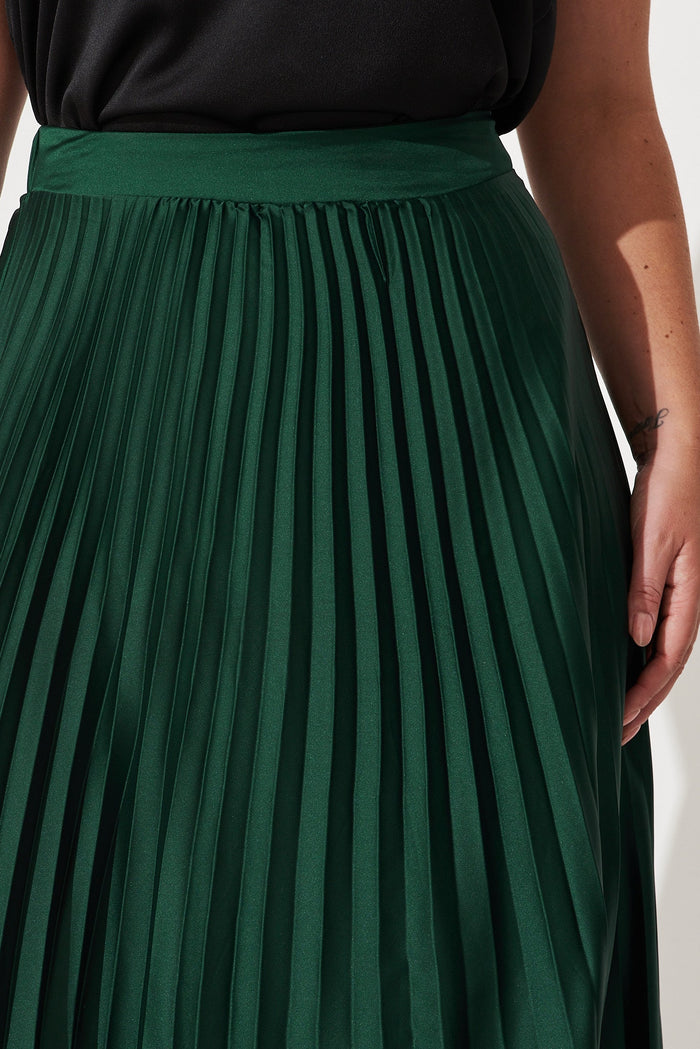 Allison Midi Pleat Skirt In Emerald Satin - St Frock (Dev)