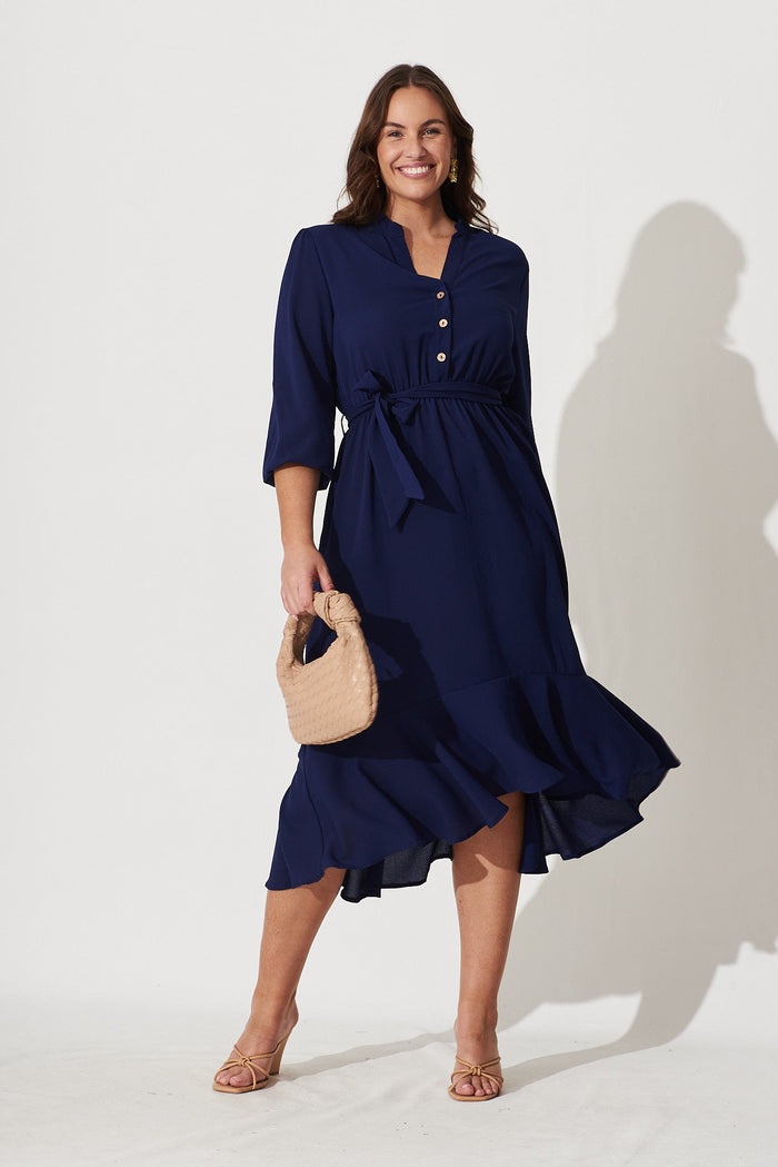 Jemimah Midi Dress In Navy - full length