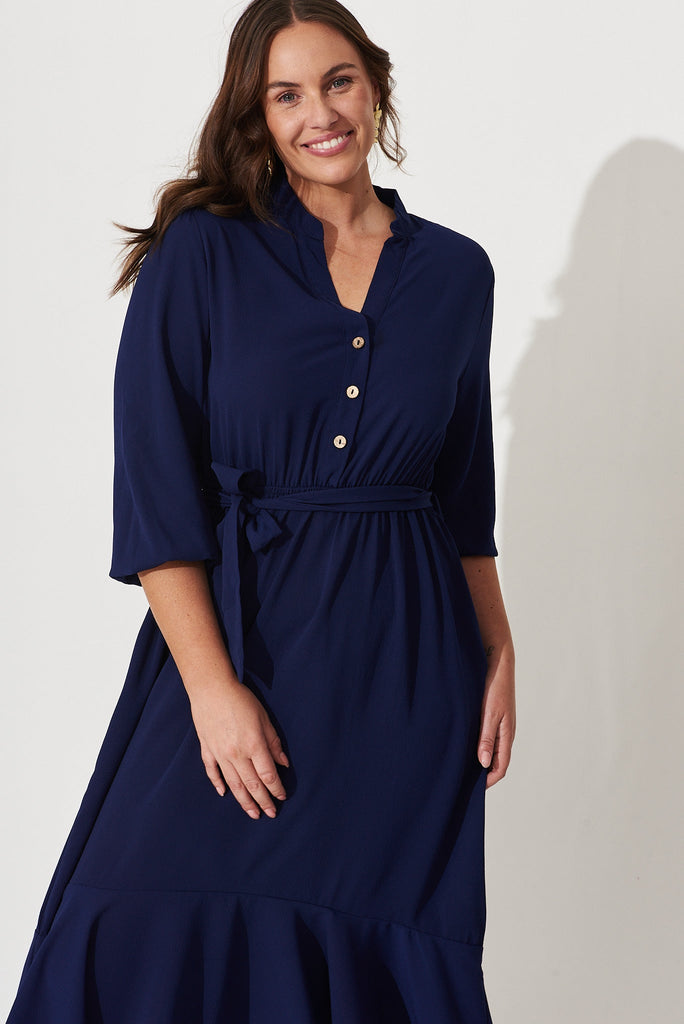 Jemimah Midi Dress In Navy - front