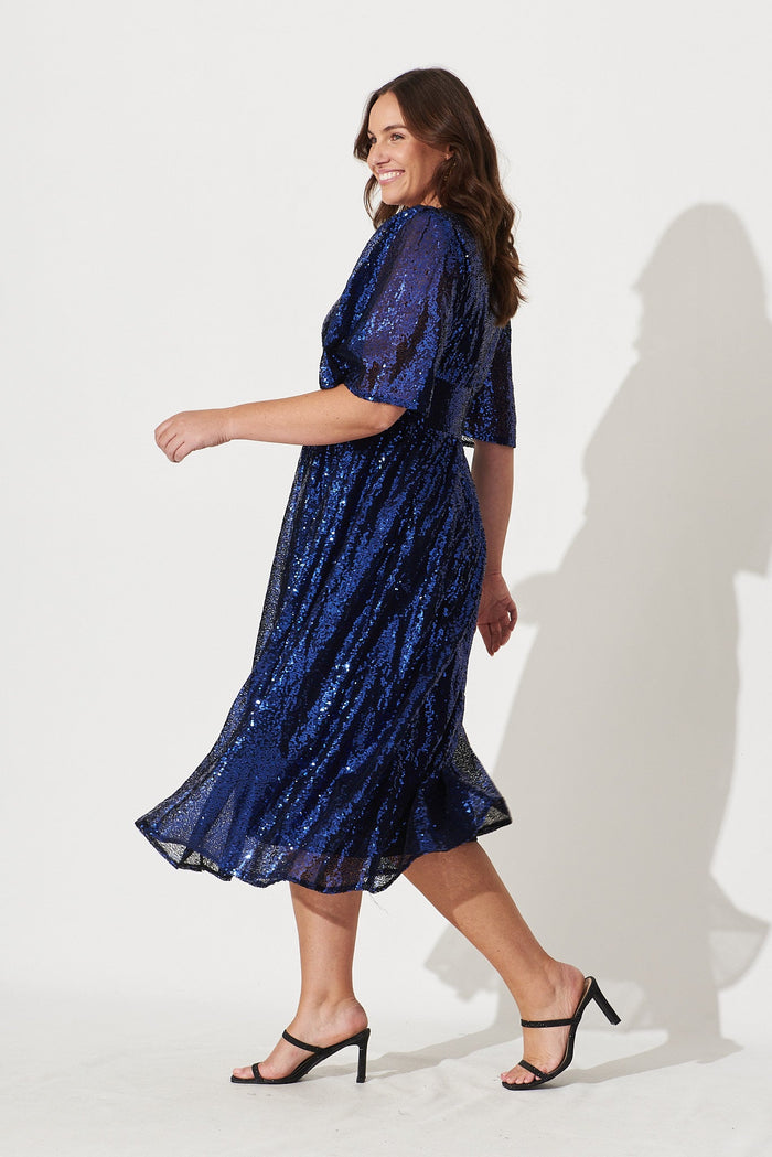 Livorno Midi Dress In Navy Sequin - side