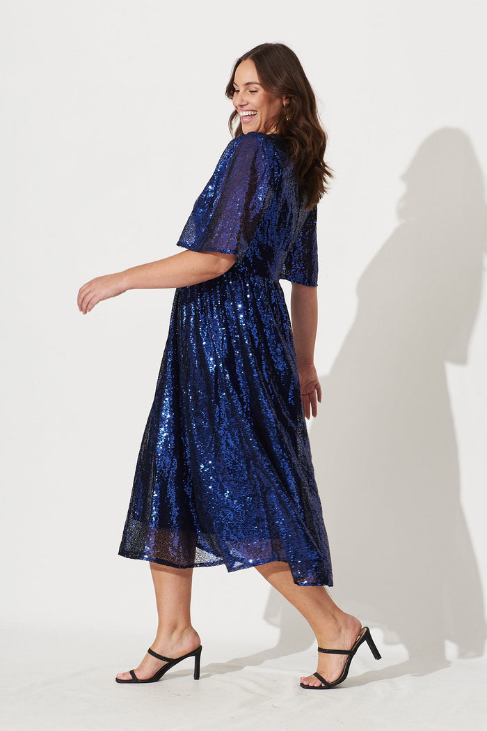 Livorno Midi Dress In Navy Sequin - side
