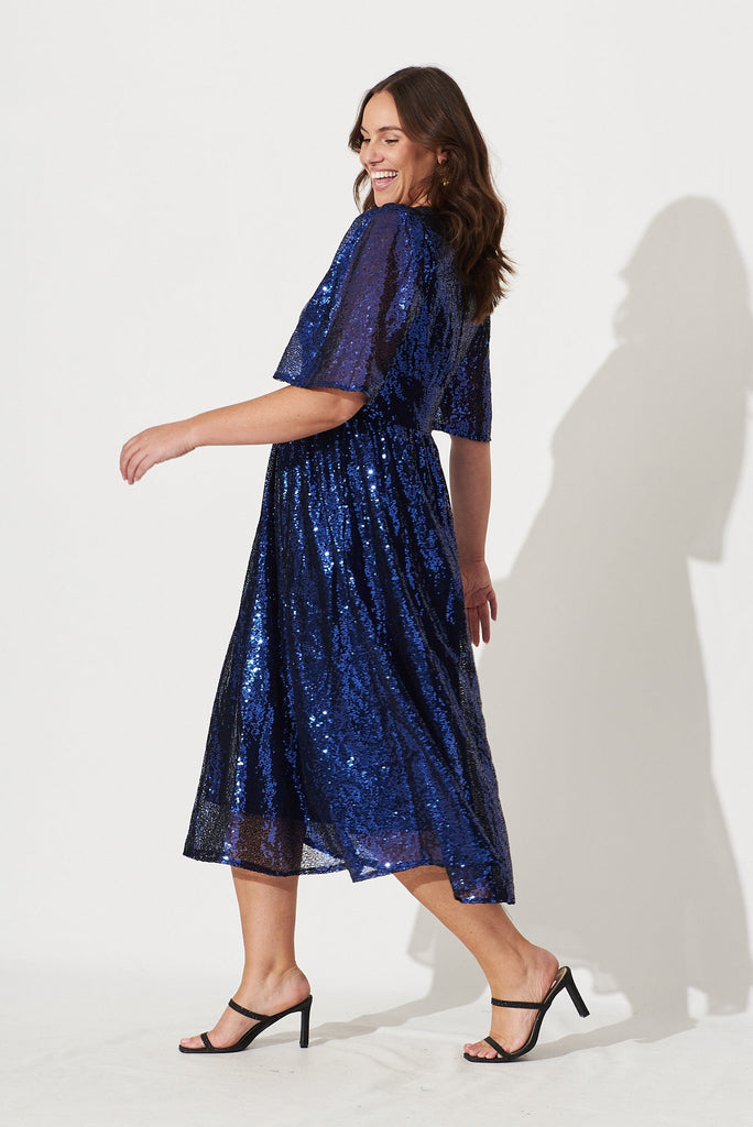 Livorno Midi Dress In Navy Sequin - side
