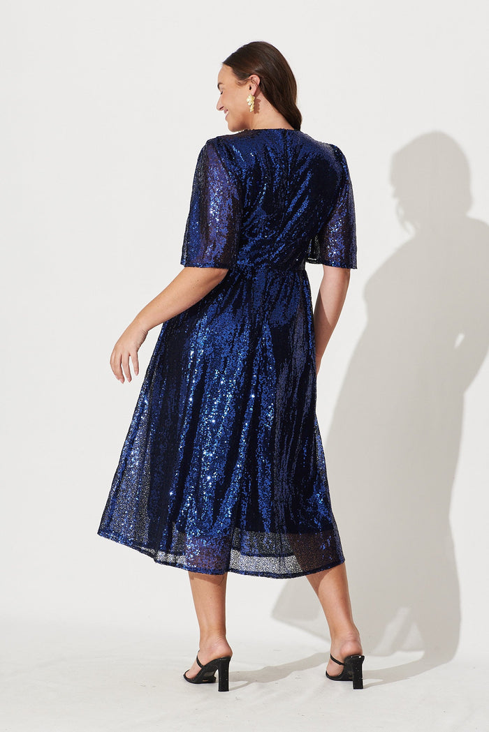 Livorno Midi Dress In Navy Sequin - back