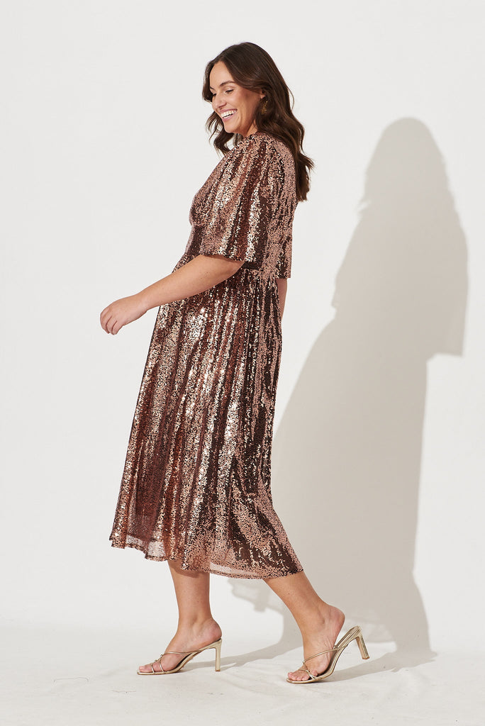 Livorno Midi Dress In Rose Gold Sequin - side