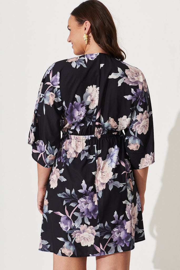 Ava Dress In Black With Purple Floral - back