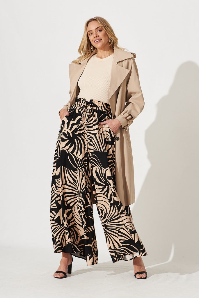 Mariah Pant In Brown With Black Print - full length