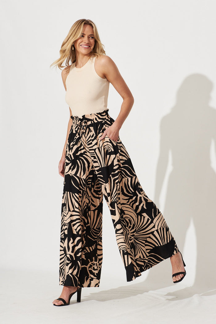 Mariah Pant In Brown With Black Print - full length