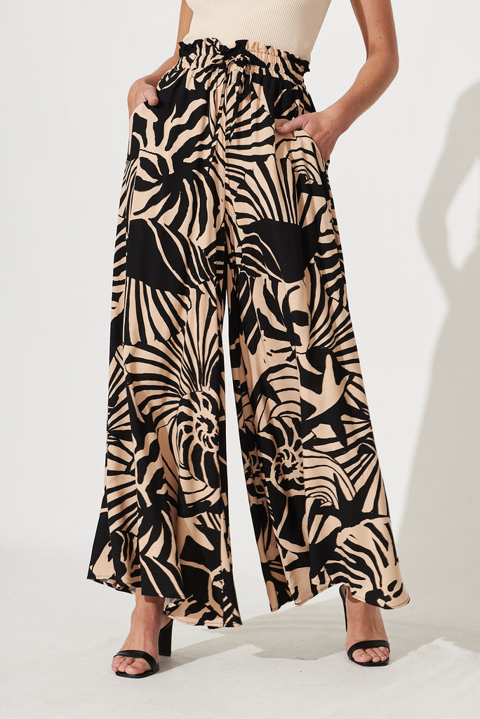 Mariah Pant In Brown With Black Print - front