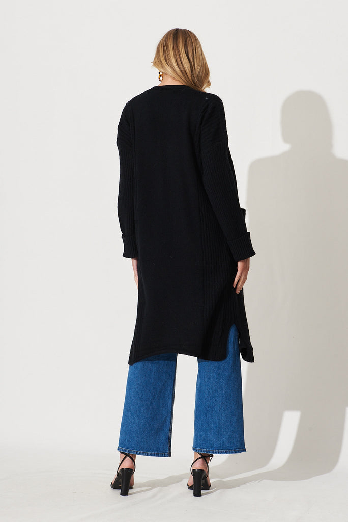 Mosman Knit Cardigan In Black Wool Blend - back