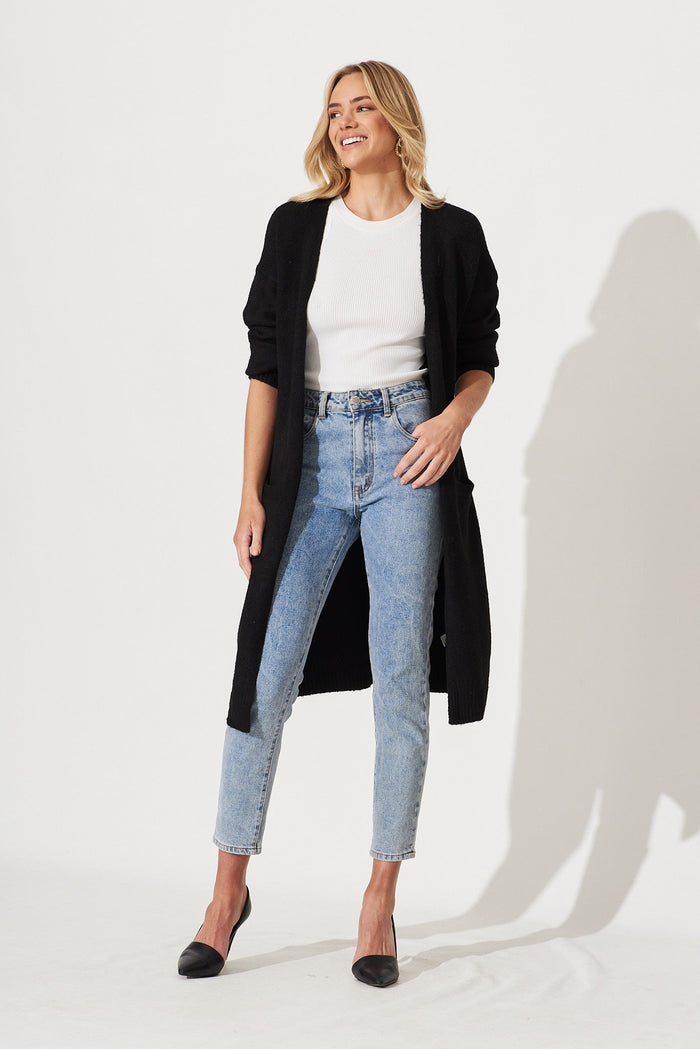 Medina Knit Cardigan In Black Wool Blend - full length