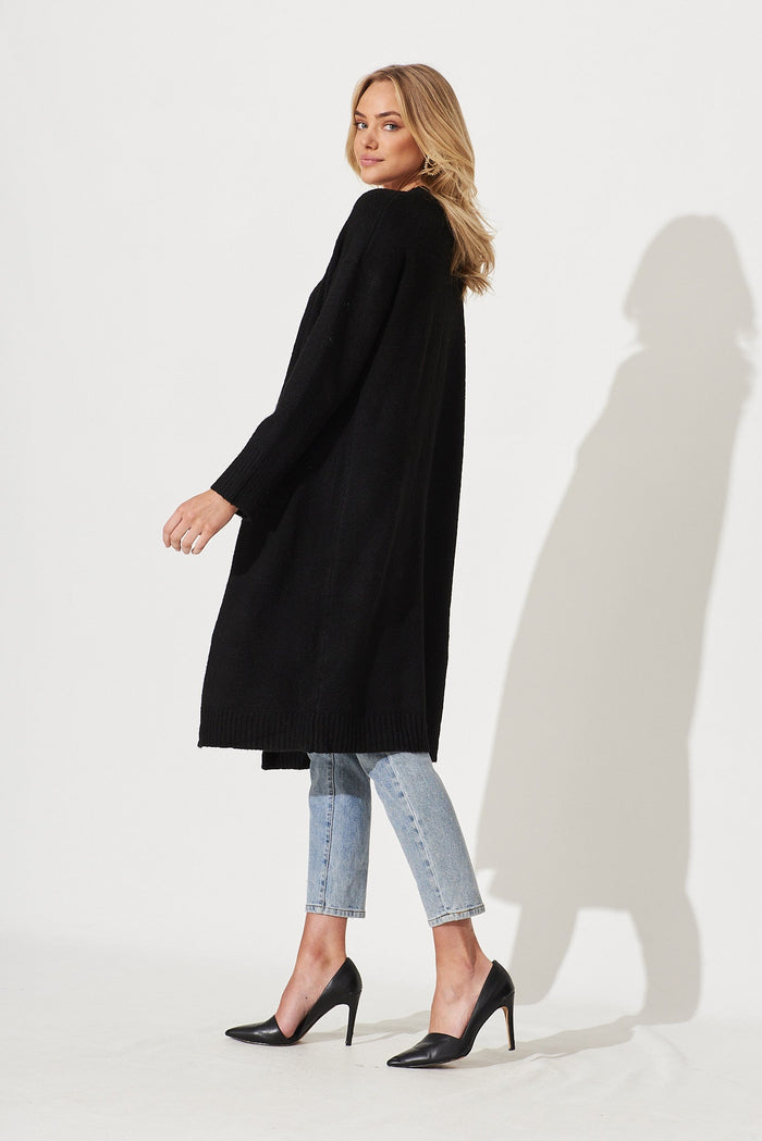Medina Knit Cardigan In Black Wool Blend - side