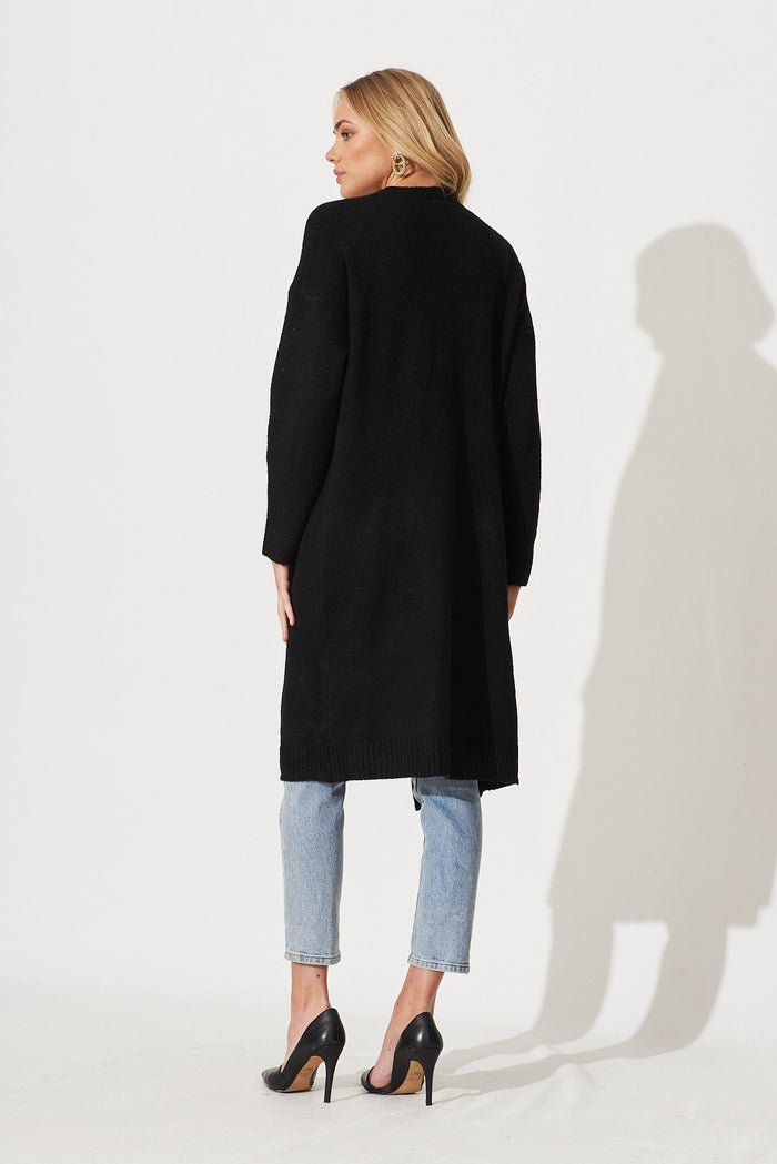 Medina Knit Cardigan In Black Wool Blend - back