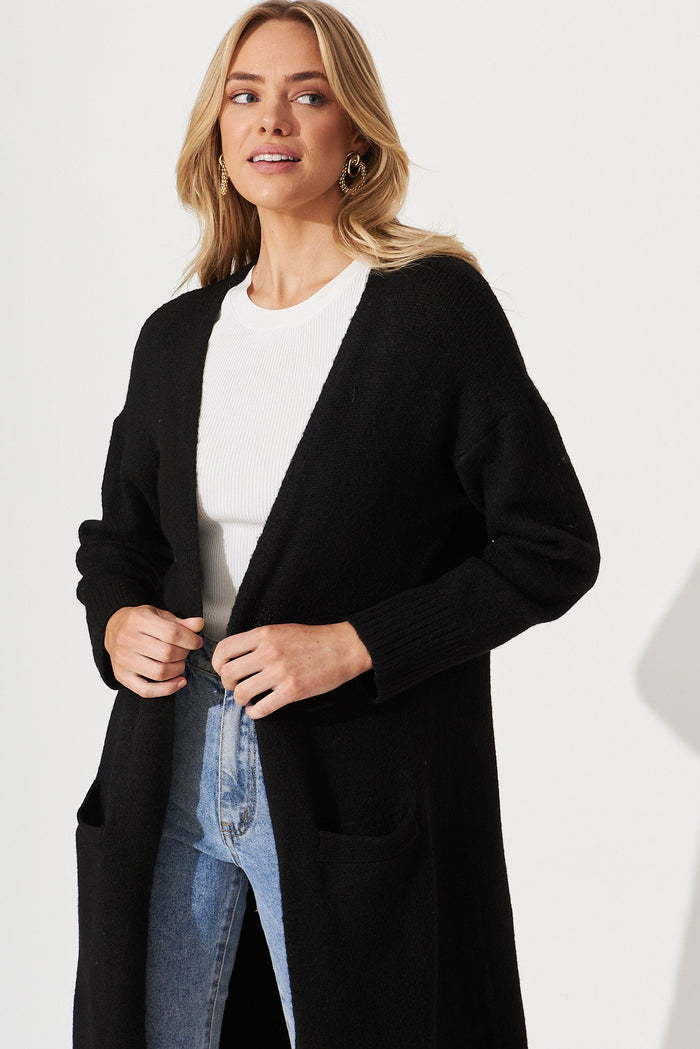 Medina Knit Cardigan In Black Wool Blend - front