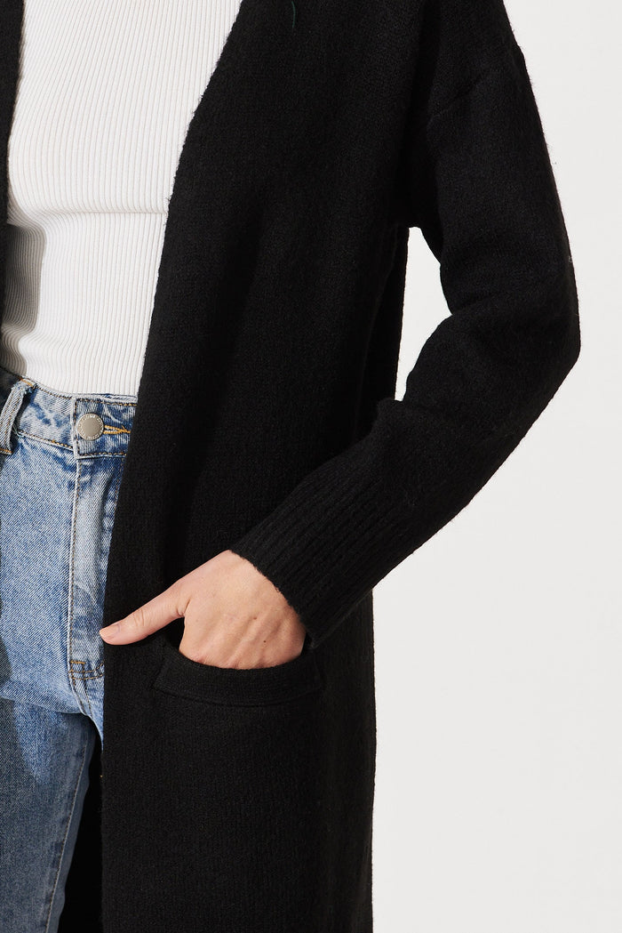 Medina Knit Cardigan In Black Wool Blend - detail