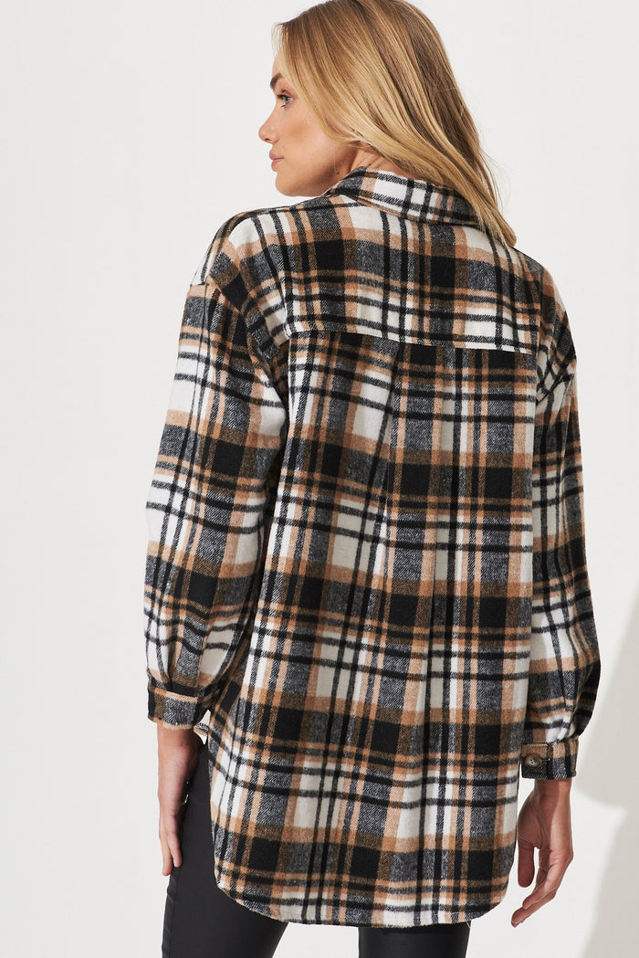 Falcon Shacket In Black With Brown Check - back