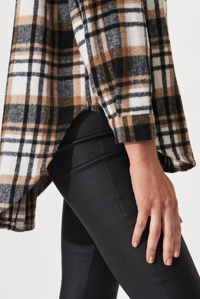Falcon Shacket In Black With Brown Check - detail