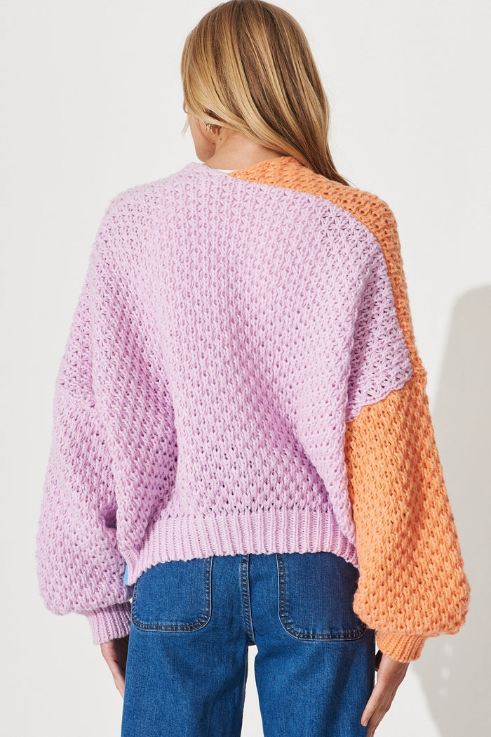 Sewell Knit Cardigan In Lilac Multi Colour Block Wool Blend - back
