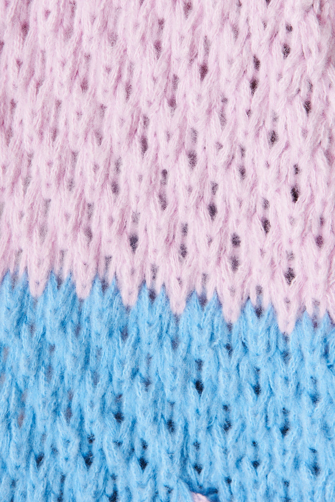 Sewell Knit Cardigan In Lilac Multi Colour Block Wool Blend - fabric