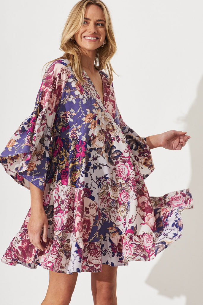 Skylar Dress In Lilac Patchwork Floral Print - St Frock (Dev)