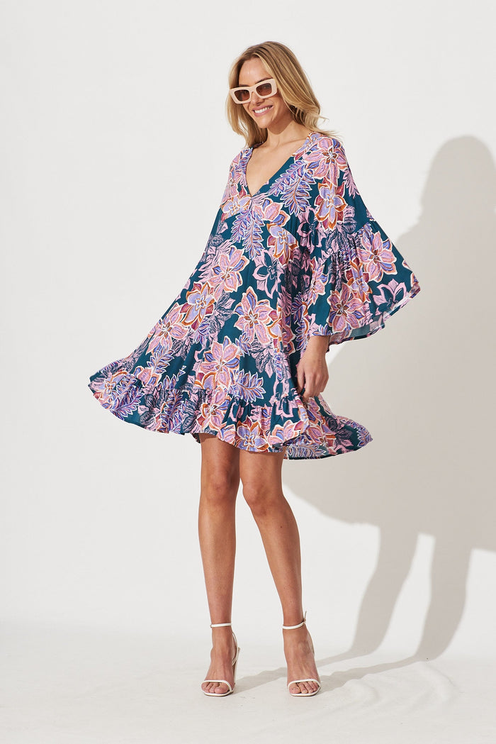 Skylar Dress In Green With Pink Multi Floral - St Frock (Dev)