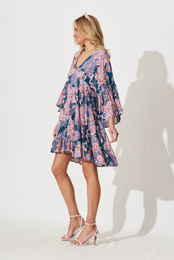 Skylar Dress In Green With Pink Multi Floral - St Frock (Dev)