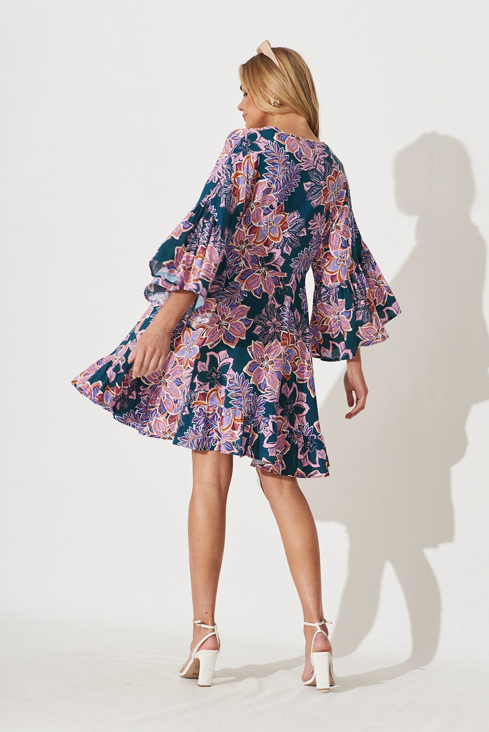 Skylar Dress In Green With Pink Multi Floral - St Frock (Dev)