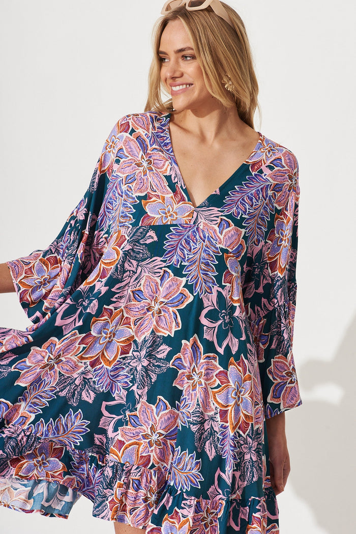 Skylar Dress In Green With Pink Multi Floral - St Frock (Dev)