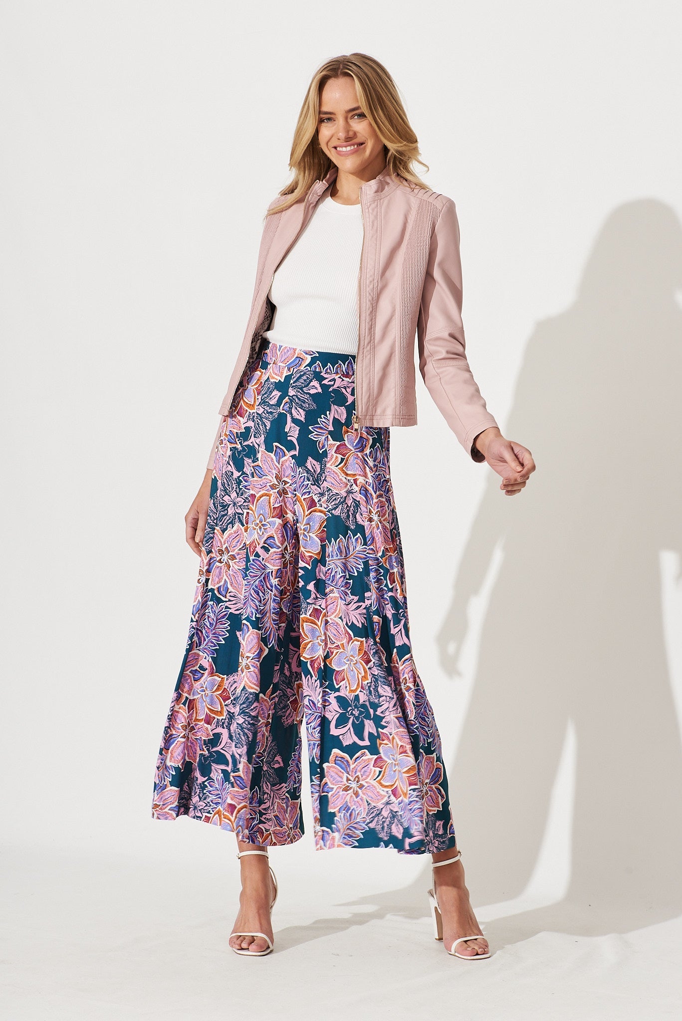 Sugary Pants In Green With Pink Multi Floral - full length
