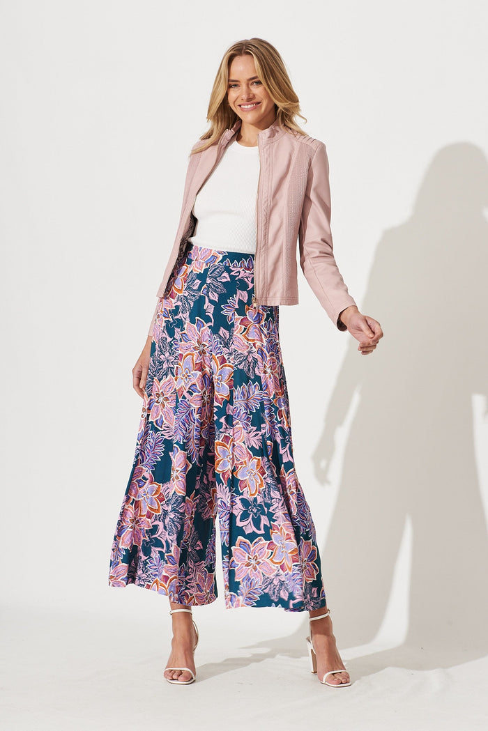Sugary Pants In Green With Pink Multi Floral - full length