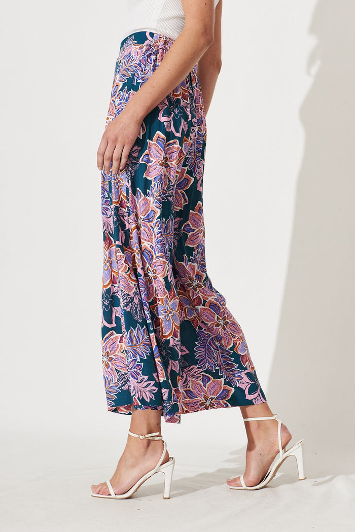 Sugary Pants In Green With Pink Multi Floral - side