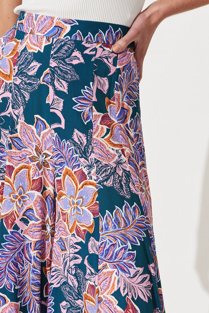Sugary Pants In Green With Pink Multi Floral - detail
