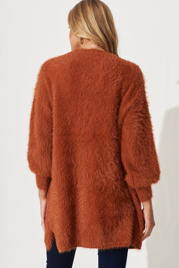 Lovey Dovey Knit Cardigan In Rust Wool Blend - back
