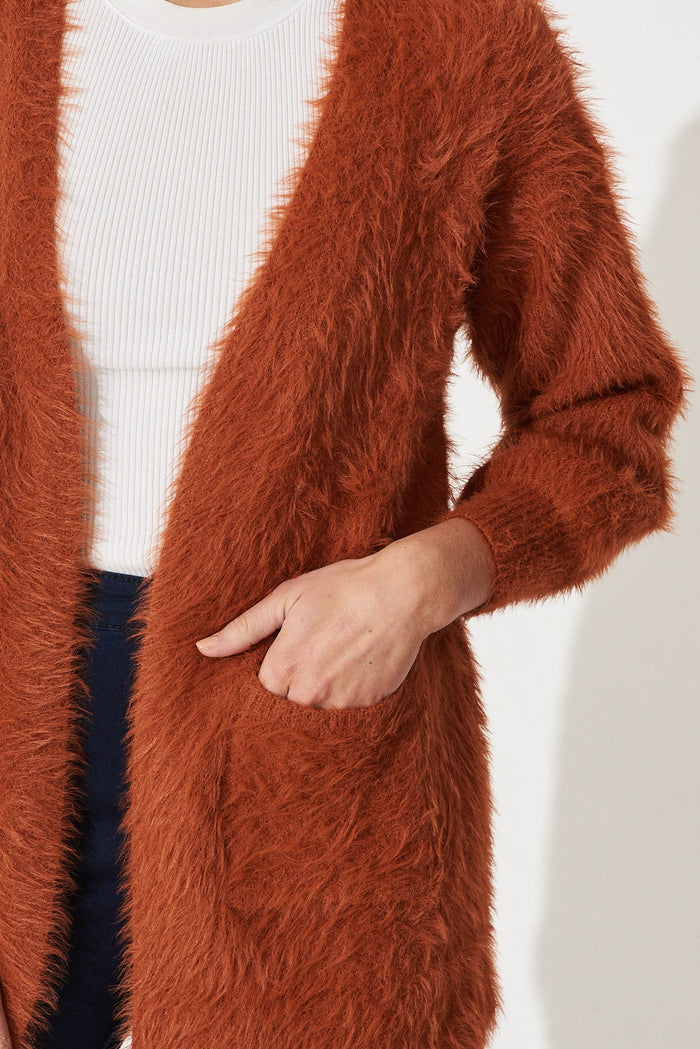 Lovey Dovey Knit Cardigan In Rust Wool Blend - detail