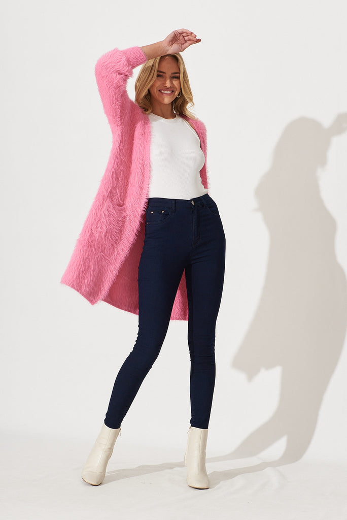 Lovey Dovey Knit Cardigan In Fuchsia Wool Blend - full length