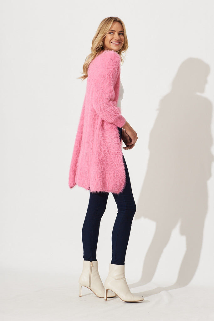 Lovey Dovey Knit Cardigan In Fuchsia Wool Blend - side