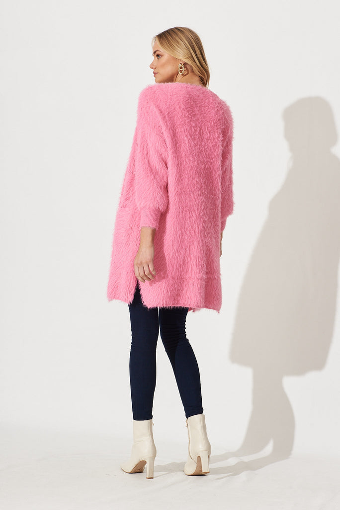 Lovey Dovey Knit Cardigan In Fuchsia Wool Blend - back