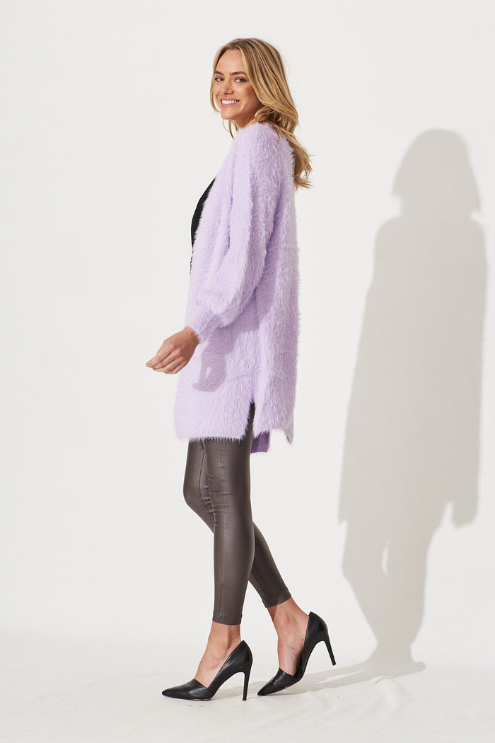 Lovey Dovey Knit Cardigan In Light Purple Wool Blend - side