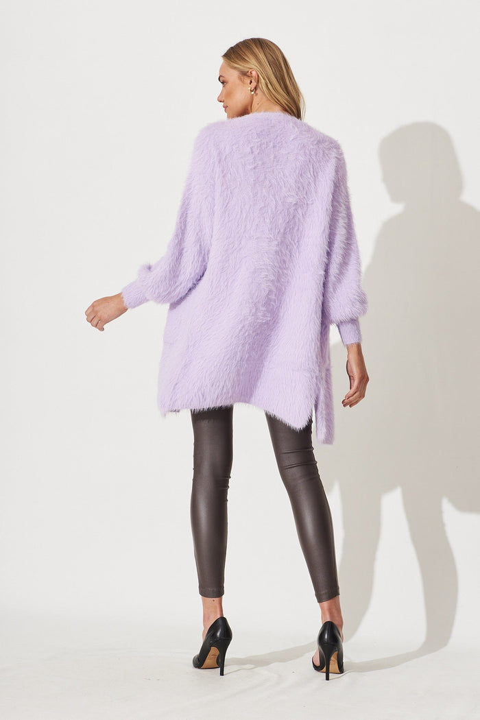 Lovey Dovey Knit Cardigan In Light Purple Wool Blend - back