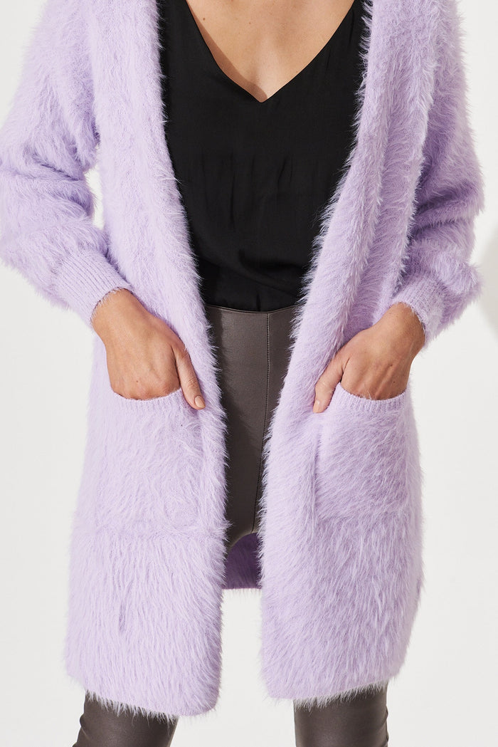 Lovey Dovey Knit Cardigan In Light Purple Wool Blend - detail