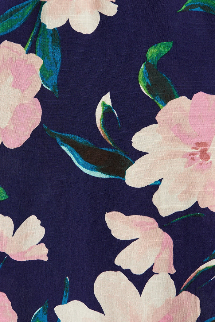 Francy Midi Shirt Dress In Navy With Blush Floral - fabric