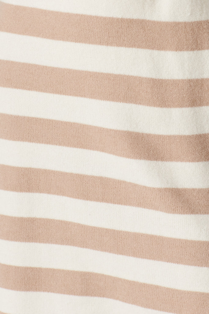 Alvy Knit Dress In Beige With Cream Stripe Wool Blend - fabric