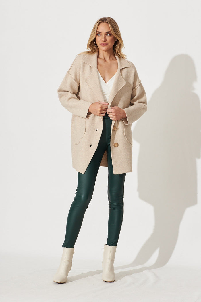 Moretz Knit Coatigan In Sand Wool Blend - full length